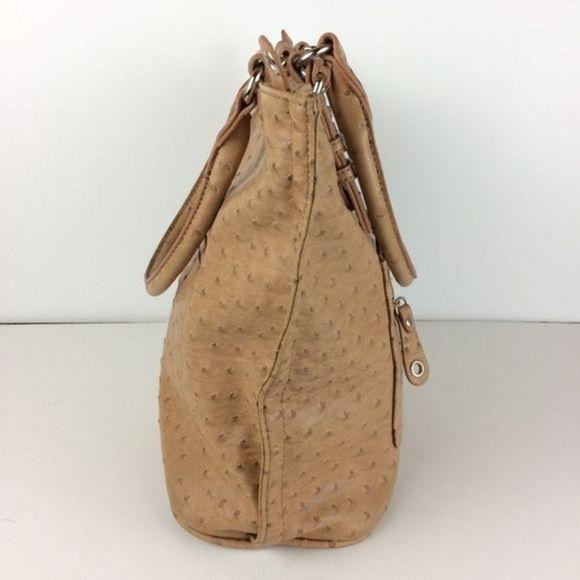 Reflections Shoulder Tote Tan Vegan Ostrich Faux Leather Purse Zipper Closure - Picture 3 of 8